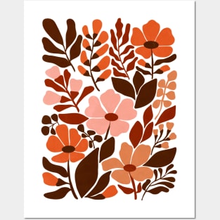 Bohemian Blooms Mid Century Modern Floral Earthy Tones Posters and Art